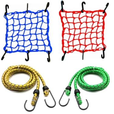 Imagem de Kit 2 Cordinhas e 2 Redes Elasticas 40 x 40 Aranha Para Prender Bau Capacete Bagageiro Moto Bicicleta