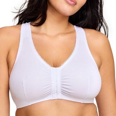 Imagem de Glamorise Camiseta feminina plus size de algodão com fecho frontal sem aro #1908, Branco, 34C/D