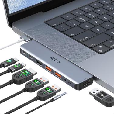 Imagem de Adaptador USB C para MacBook Pro Air M3 M2 M1, Hub USBC Adaptador Mac 7 em 2 acessórios MacBook com 4K HDMI, Thunderbolt 4 3, transferência de dados 10G USB 3.1 5G USB-C 480Mbps USB 2.0, 3,5 mm áudio