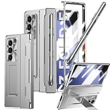 Imagem de YQODSZ Capa para Samsung Galaxy Z Fold 5 com S Pen e suporte de caneta, capa de uma peça Design Z Fold 5 com proteção de dobradiça Protetor de tela Z Fold 5 5g Capa com suporte Slim Z Fold5 5g Capa de telefone prata
