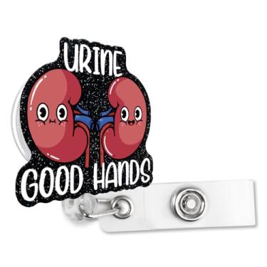 Imagem de Sixrip Molinete de crachá retrátil com glitter preto irregular com clipe jacaré, presente médico para homens e mulheres, presente engraçado para neurologia, urologia, enfermeira, MD RN diálise