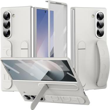 Imagem de NINKI Capa para Samsung Galaxy Z Fold 6 com alça de mão, capa à prova de choque com alça fina para Samsung Z Fold 6 com pulseira, capa protetora de tela para Galaxy Fold6 capas com suporte, branco