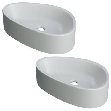 Imagem de Kit 02 Cubas de Apoio Gota Para Banheiro Lavabo C01 BG43W Cinza Matte Fosca  - Lyam