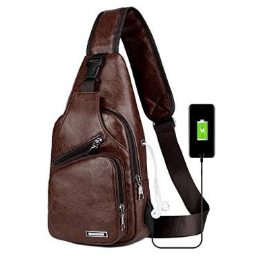 Imagem de Mochila masculina de couro Peicees com carregador USB e transversal, Style1-dark Brown, Mid Size