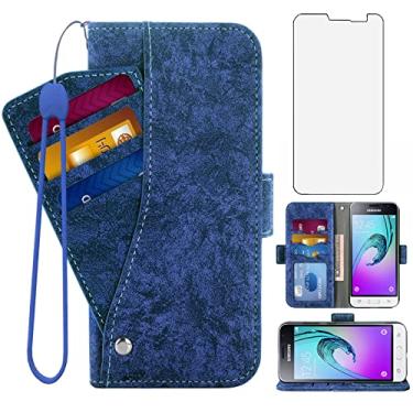 Imagem de Asuwish Capa carteira compatível com Samsung Galaxy J1 2016/Amp 2/Express 3/Luna, protetor de tela de vidro temperado, suporte de cartão, suporte de suporte, capa de telefone para Glaxay Amp2 SM-J120A