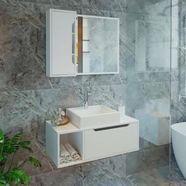 Imagem de Gabinete de Banheiro Suspenso com Pia e Espelheira Branco