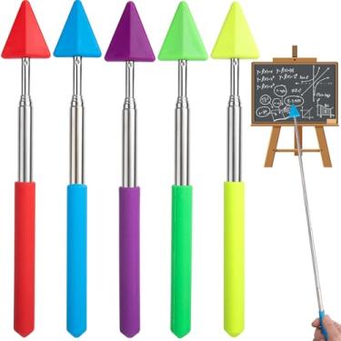 Imagem de PAGOW 5 Bastões retráteis de ponteiro de professor, 5 cores, bastão de apontador de dedo de estudante, material escolar extensível para leitura, sala de aula (azul + roxo + amarelo + verde + vermelho,