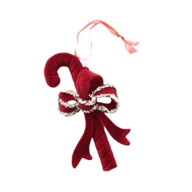 Imagem de Esquirla Decoração de suspensão de árvore de Natal, pingente de parede para festa de Natal, enfeite de Natal vermelho flocado para escritório, lareira interna, Bengala 11x6cm