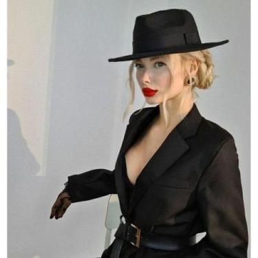 Imagem de Chapéu Fedora Feltro Preto Com Aba Média Unissex - Rei Look