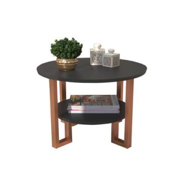 Imagem de Mesa De Centro Redonda 2 Tampos Pés Cobre Preto - Lojas RDS