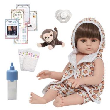 Imagem de Boneco Reborn Arthur 100% Vinil Roupão Com Macaco Fofinho - Cegonha Re