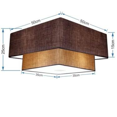 Imagem de Plafon Duplo Quadrado Md-3022 Cúpula em Tecido 25/50x35cm Café / Palha