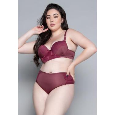 Imagem de Conjunto Lingerie Vekyo Plus Size Luxo Com Bojo, 48, Vinho