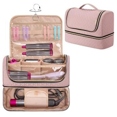 Imagem de YARWO Bolsa de armazenamento de camada dupla compatível com Dyson Airwrap Multi-styler completa longa e acessórios, estojo de viagem portátil com gancho para pendurar acessórios para modelador de cabelo, rosa empoeirado (apenas bolsa)