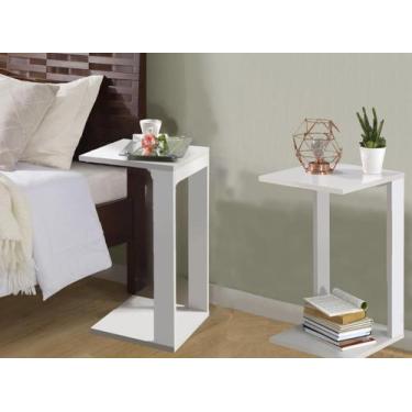 Imagem de Porta Revistas 2 Mesas Lateral Canto Retro Sala Branco 65cm - Colomi