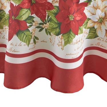 Imagem de Elrene Home Fashions Toalha de mesa de tecido poinsétia vermelha e branca, 152 x 213 cm, oval, multi
