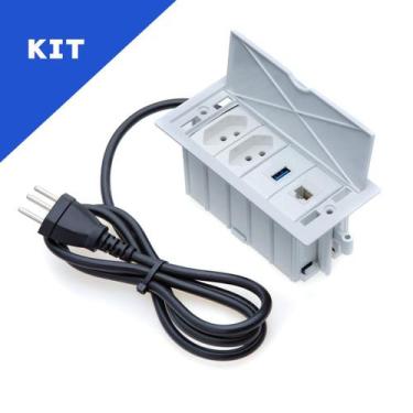 Imagem de Kit Caixas Tomadas 4 Bl Basc 2 Tom 20A 1 USB Dados 1 Rj45 - CONNECT CA