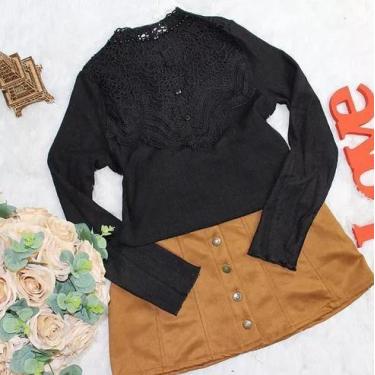 Imagem de Roupas Femininas Blusa Renda Guipir Trabalhada Pedraria Social Elegant