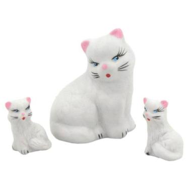 Imagem de Estatueta Familia de Gato em Miniatura de Ceramica 3 peças - Decore Ca