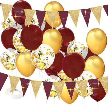 Imagem de Decorações de festa de formatura 2022 balões dourados/bordô dourados, 30 peças de decorações de festa de ouro vinho Qian para festa de outono, aniversário, decoração feminina/decoração de chá de panela, casamento