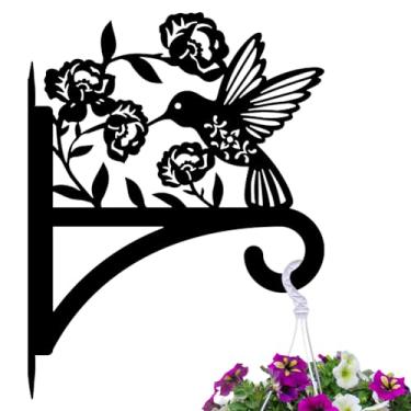 Imagem de peacoblue Ganchos para plantas de ferro para pendurar ao ar livre, vasos de samambaia, lanterna, alimentador de pássaros, suporte de parede de metal resistente a intempéries de 30,5 x 35,5 cm para