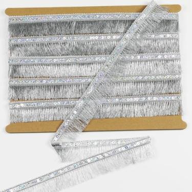 Imagem de 10 jardas 3,5 cm/1,38 polegadas de largura, acabamento de franja de costura prateada, franja para saia vestido de casamento abajur decoração (prata)