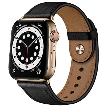 Imagem de OUHENG Pulseiras de couro compatível com Apple Watch SE3 SE2 SE séries 11 10 9 8 7 6 5 4 3 2 1 (preto/bronze dourado)