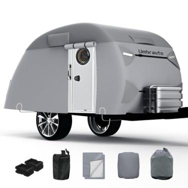 Imagem de Umbrauto Capa para trailer de viagem em forma de gota - 2,5 m - 25,4 cm serve para trailers R-Pod & Clamshell, 7 camadas, capa de campista resistente à prova de vento com alça à prova de vento