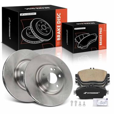 Imagem de A-Premium Rotores de freio a disco ventilados frontais de 320 mm + kit de pastilhas de cerâmica compatíveis com modelos selecionados Mercedes-Benz e Infiniti - CLA250 2014-2017, GLA250 2015-2020,