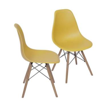 Imagem de Kit 2 Cadeiras Boxbit Dkr Eames Base Em Madeira Açafrão