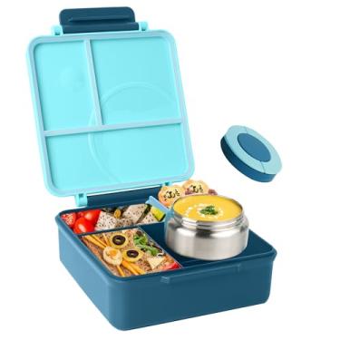 Imagem de Caixa térmica Bento para crianças - Recipiente térmico à prova de vazamento de 227 g, 4 compartimentos para alimentos quentes e frios, escola e viagens