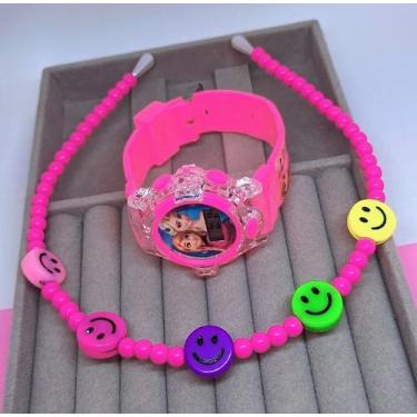 Imagem de Kit Relógio Infantil para Meninas Digital Toca Musica Pisca Luz Led Pe