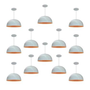 Imagem de Kit 12 Luminária Pendente Meia Lua 24cm Com Interior Laranja Fiação 11