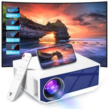 Imagem de Projetor com WiFi e Bluetooth, mini projetor portátil de 16.000 lúmens, projetor de filmes nativos Full HD 1080p ao ar livre, projetor inteligente compatível com Android/iOS/Windows/TV Stick/HDMI/USB