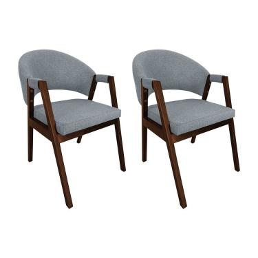 Imagem de Kit 2 Cadeiras de Jantar Madeira Maciça Mogno Premium Helen Linho Cinza