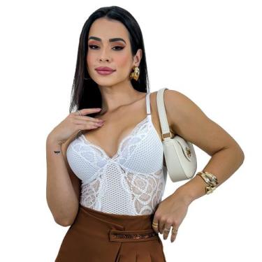 Imagem de Body Bori Blusinha Alcinha Arrastão Renda Rendado Decote - Swiss Bouti