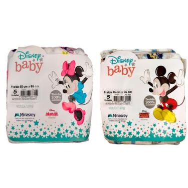 Imagem de Fralda de Pano Disney Mickey e Minnie C/5 Unidades 65cmx65cm, Azul