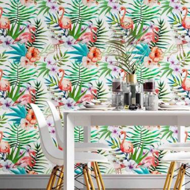 Imagem de Papel De Parede Adesivo Tropical Flamingo N014087 0,58x2,5M - Adesivo 