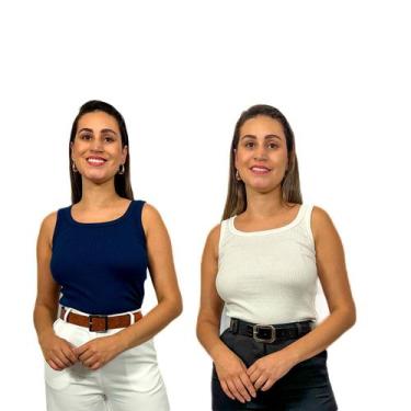 Imagem de regata feminina canelada kit c/2 - lady laura, Offwhite, Caramelo, m