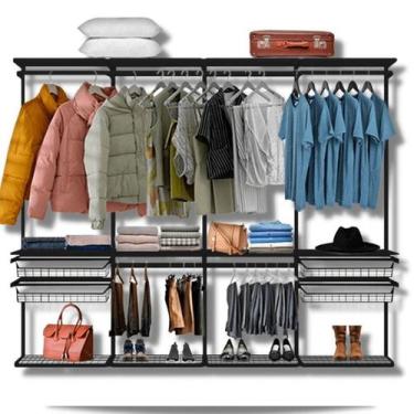 Imagem de Closet Armário Aramado Modulado Gaveta Prateleira 2,50m PT - Casa Expr