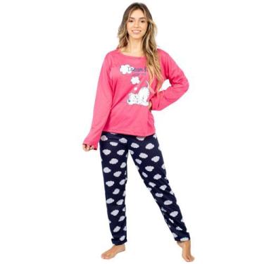 Imagem de Conjunto Pijama Feminino Adulto Outono Inverno Longo Conforto Estampad