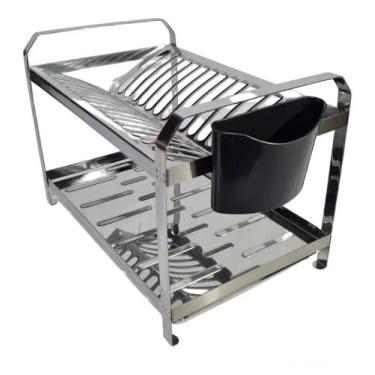 Imagem de Escorredor de aço inox 16 pratos com porta talheres - DINOX
