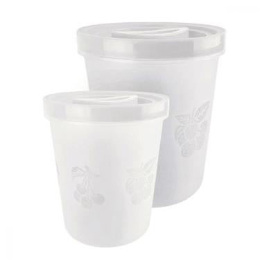 Imagem de Kit 2 Potes Copo Alto Plástico com Tampa Porta Condimentos Organizador