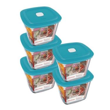 Imagem de conjunto 5 Pote Vidro Quadrado Alto Facilita Tampa 1L Marinex - NADIR 