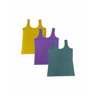 Imagem de Kit Com 3 Camisetas Regata Feminina Alça Grossa - Colorido - Almiva St