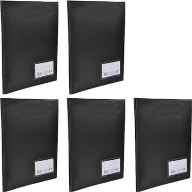 Imagem de Kit com 5 Pastas Catálogo A4 Ofício Preta 20 Sacos Plásticos ACP 24,5x