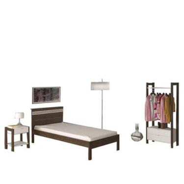Imagem de Quarto Solteiro 3 Peças CM8010 AZ1016 AZ1011 QT11 Nogal Branco Tecno M