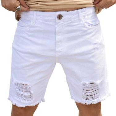 Imagem de Bermuda Jeans Masculina Destroyed Lumini Over Branca 4028 Branco