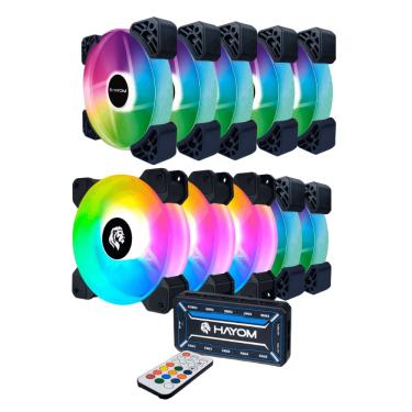 Imagem de Kit 10 Fans Hayom Led RGB 120mm C/ Controladora - FC1306
