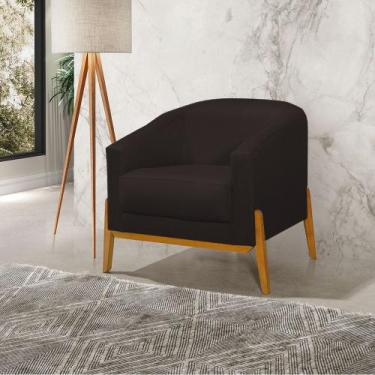 Imagem de Poltrona Living Base em Madeira Maciça Flórida Linho Marrom Escuro - V